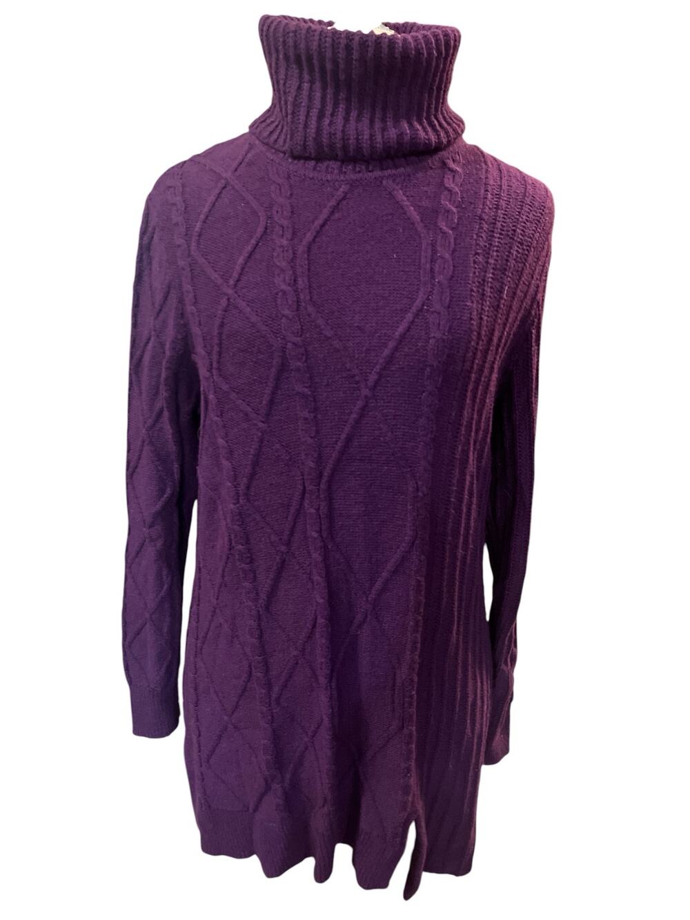 Soft Surroundings Sweater-Cable knit-Women Sz M-Purple-Turtleneck-1104